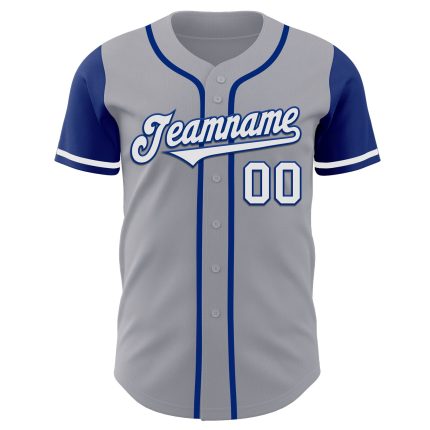 Custom Name and Number Baseball Jersey - Authentic Two Tone Gray White-Royal Team Jersey Personalized Gray White-Royal Authentic