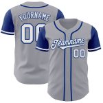 Custom Name and Number Baseball Jersey - Authentic Two Tone Gray White-Royal Team Jersey Personalized Gray White-Royal Authentic