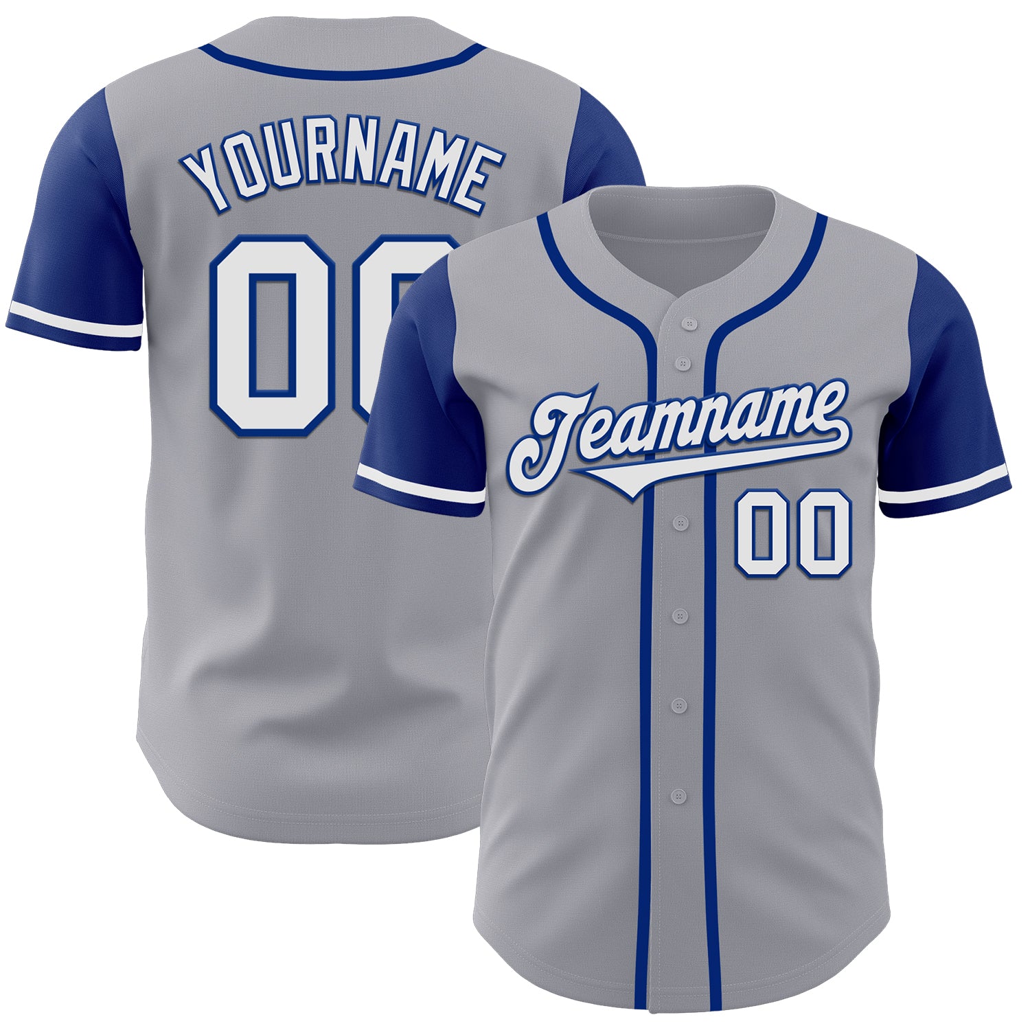 Custom Name and Number Baseball Jersey - Authentic Two Tone Gray White-Royal Team Jersey Personalized Gray White-Royal Authentic