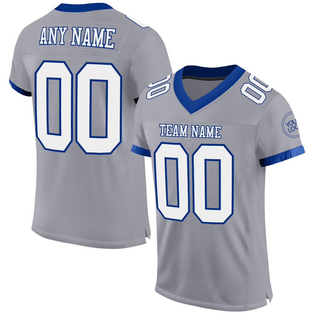 Custom Gray White-Royal Football Jersey with Personalized Name and Number - Authentic Team Gear Personalized Gray White-Royal