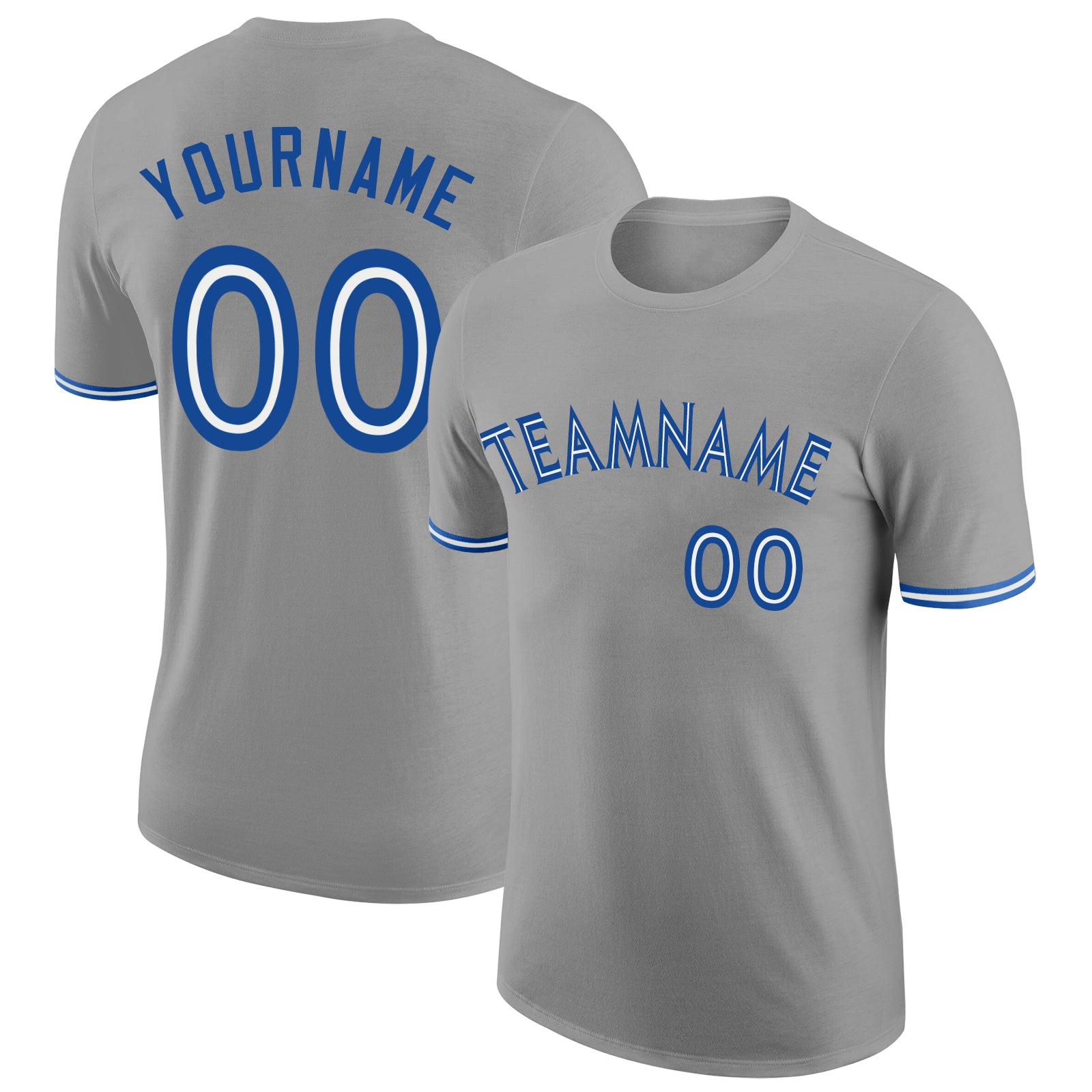 Custom Team Name and Number Performance T-Shirt in Gray and White-Royal - Personalized Athletic Tee Personalized Gray White-Royal