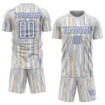 Custom Name Number Soccer Jersey - Personalized Gray White-Royal Pinstripe Sublimation Uniform Personalized Gray White-Royal