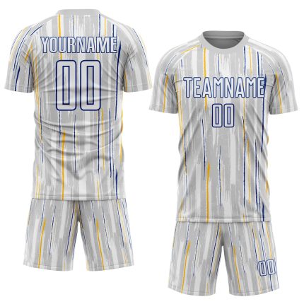 Custom Name Number Soccer Jersey - Personalized Gray White-Royal Pinstripe Sublimation Uniform Personalized Gray White-Royal