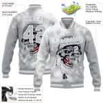 Customizable Skull 3D Bomber Varsity Jacket in Gray White - Full-Snap Team Jacket with Name and Number Personalized Gray