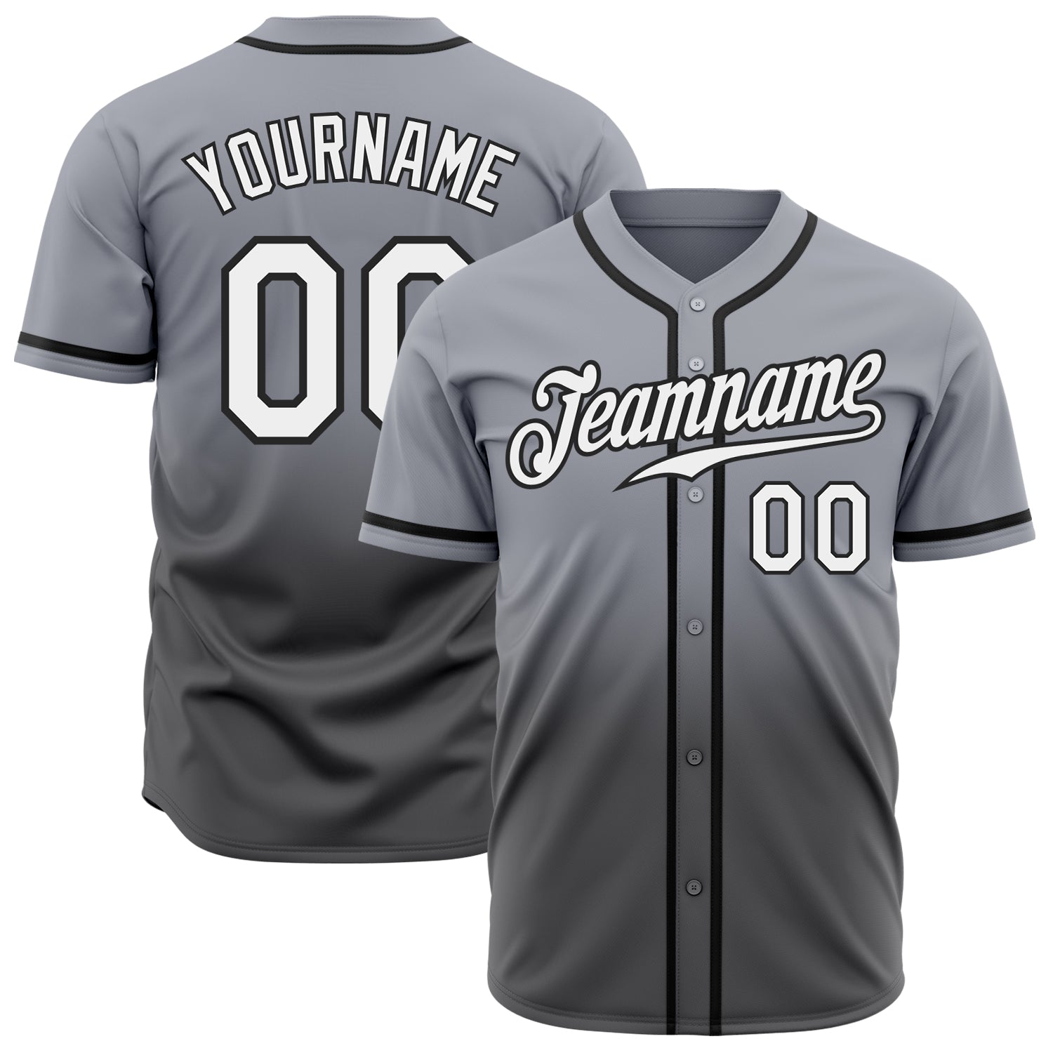 Custom Name Number Authentic Fade Fashion Baseball Jersey Gray Black Steel Personalized Gray White Steel Gray-Black Authentic
