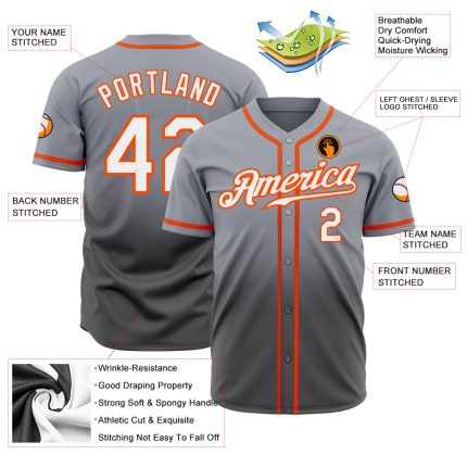Custom Gray Orange Baseball Jersey - Personalized Authentic Fade Fashion with Team Name and Number Personalized Gray White