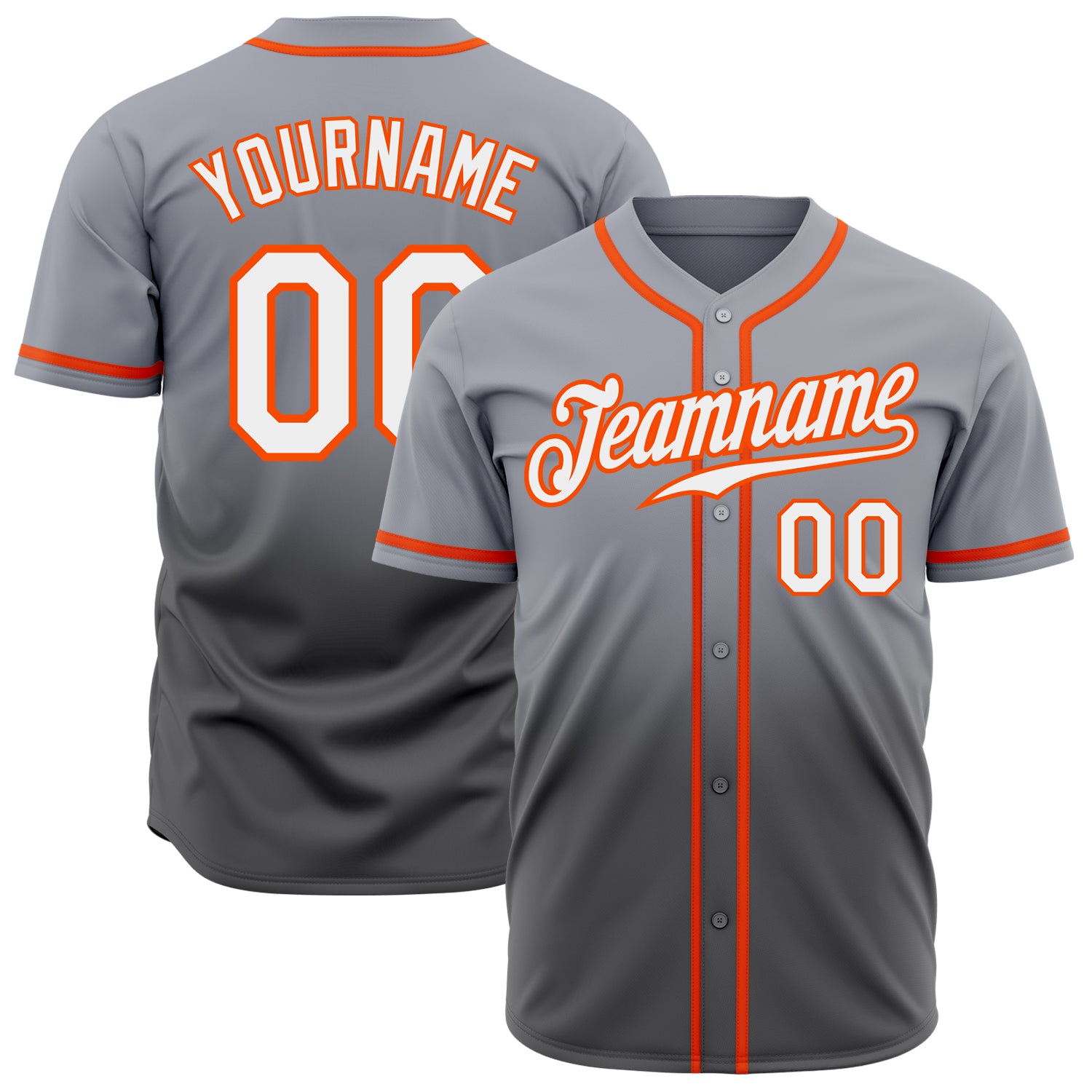 Custom Gray Orange Baseball Jersey - Personalized Authentic Fade Fashion with Team Name and Number Personalized Gray White