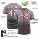 Custom Gray White Fade Fashion Baseball Jersey with Team Name and Number - Authentic Steel Gray-Red Design Personalized Gray