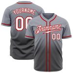 Custom Gray White Fade Fashion Baseball Jersey with Team Name and Number - Authentic Steel Gray-Red Design Personalized Gray