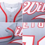 Custom Gray White Fade Fashion Baseball Jersey with Team Name and Number - Authentic Steel Gray-Red Design Personalized Gray