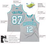 Customizable Authentic Throwback Basketball Jersey - Personalized Gray White Teal with Team Name & Number Personalized Gray