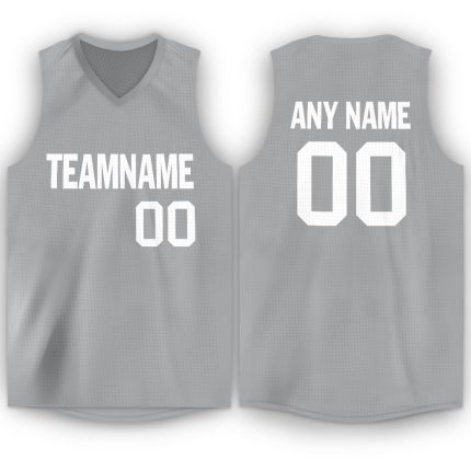 Custom Basketball Jersey with Personalized Name and Number in Gray and White V-Neck Design Personalized Gray White V-Neck
