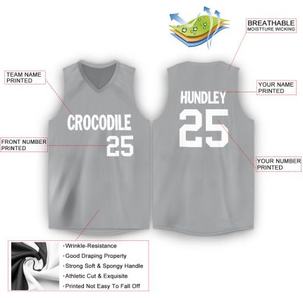 Custom Basketball Jersey with Personalized Name and Number in Gray and White V-Neck Design Personalized Gray White V-Neck