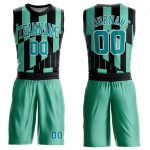 Custom Name and Number Basketball Jersey - Personalized Aqua-Black Sublimation Round Neck Suit Personalized Green Aqua-Black