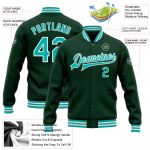 Custom Name and Number Bomber Jacket for Teams - Personalized Aqua-White Varsity Letterman Full-Snap Jacket Personalized