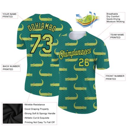 Personalized Aurora Green-Black 3D Crocodile Performance T-Shirt with Custom Name and Number Personalized Green Aurora Green-Black