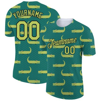 Personalized Aurora Green-Black 3D Crocodile Performance T-Shirt with Custom Name and Number Personalized Green Aurora Green-Black