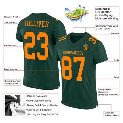 Custom Green Bay Football Jersey - Personalized Orange Mesh with Name & Number, Authentic Team Gear Personalized Green Bay