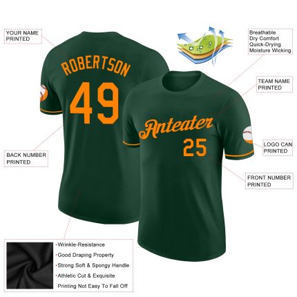 Custom Name and Number Performance T-Shirt for Green Bay Fans - Personalized Orange Tee Personalized Green Bay Orange Performance