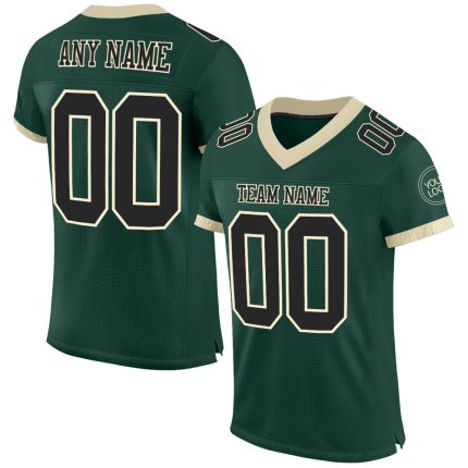 Custom Team Football Jersey with Personalized Name and Number in Green Black-Cream Mesh Personalized Green Black-Cream Mesh