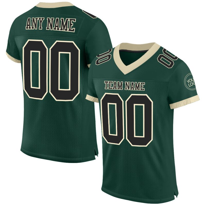 Custom Team Football Jersey with Personalized Name and Number in Green Black-Cream Mesh Personalized Green Black-Cream Mesh