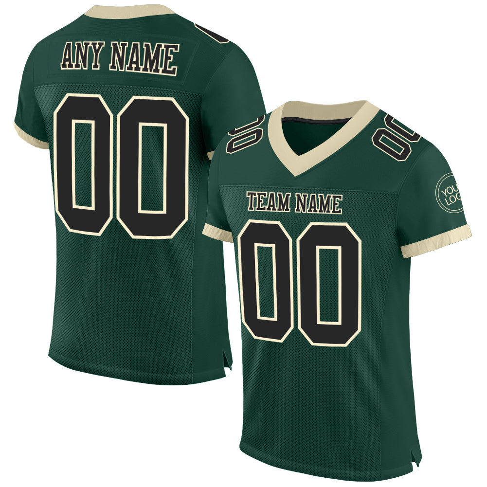 Custom Team Football Jersey with Personalized Name and Number in Green Black-Cream Mesh Personalized Green Black-Cream Mesh