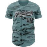 Custom Name and Number Baseball Jersey with 3D Mountain Pattern - Personalized Green Black Gray Design Personalized Green