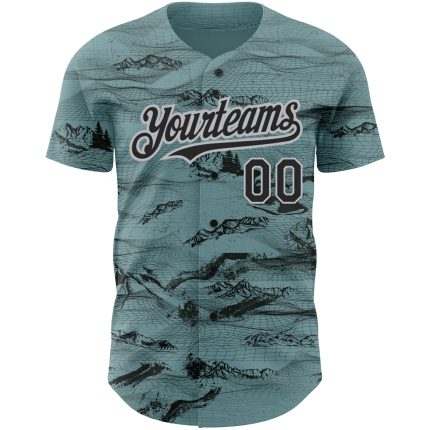 Custom Name and Number Baseball Jersey with 3D Mountain Pattern - Personalized Green Black Gray Design Personalized Green