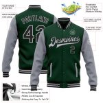 Custom Name & Number Two Tone Bomber Varsity Letterman Jacket - Green Black Gray Full-Snap Personalized Green Black-Gray