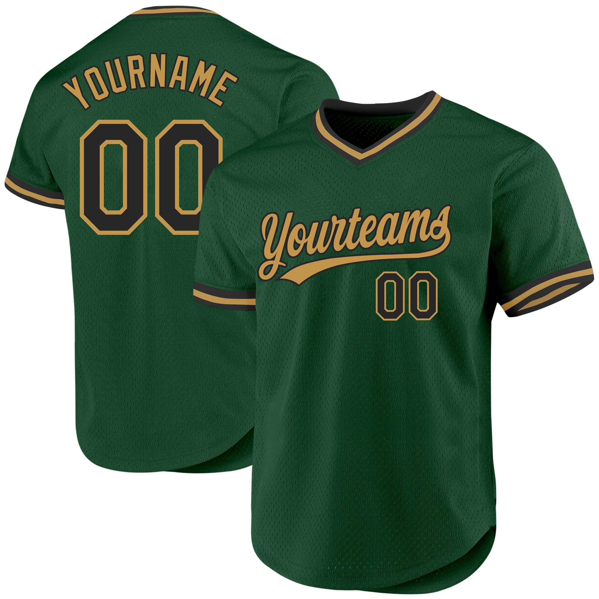 Customizable Authentic Baseball Jersey - Green Black Old Gold - Personalized Team Name & Number Personalized Green Black-Old