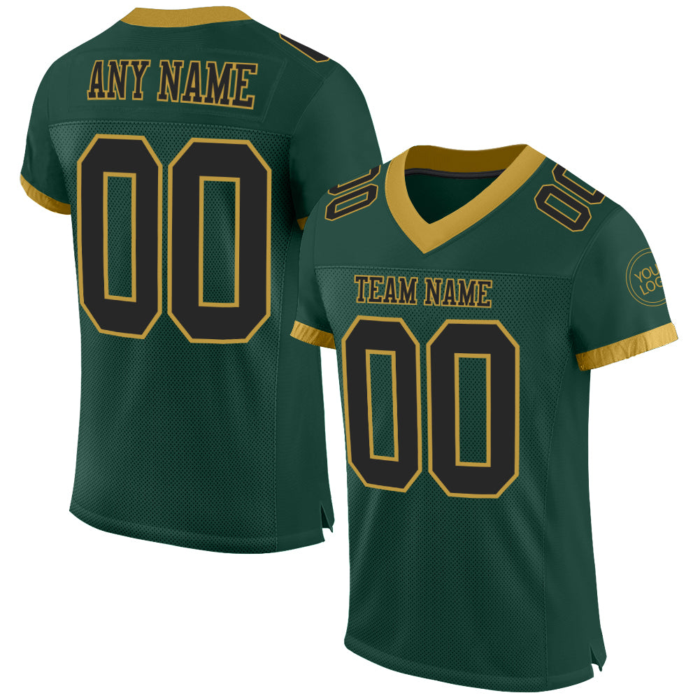 Custom Name and Number Personalized Green Black Old Gold Authentic Football Jersey, Team Apparel Personalized Green Black-Old
