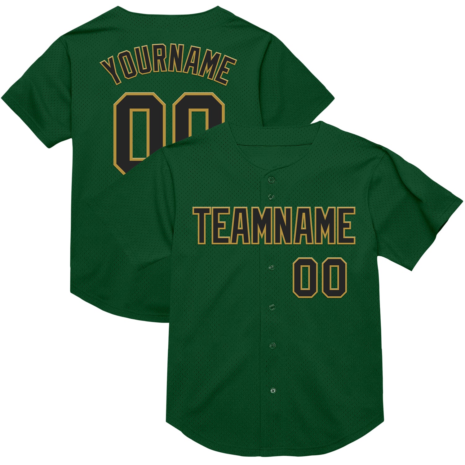 Custom Black Green Old Gold Baseball Jersey with Personalized Name and Number - Authentic Throwback Design Personalized Green