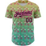 Custom Name and Number Baseball Jersey Tropical Hawaii Palm Trees Flamingo 3D Green Black-Pink Design Personalized Green