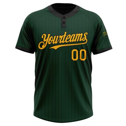 Custom Name and Number Unisex Softball Jersey - Personalized Green Black Pinstripe Two-Button Team Apparel Personalized Green
