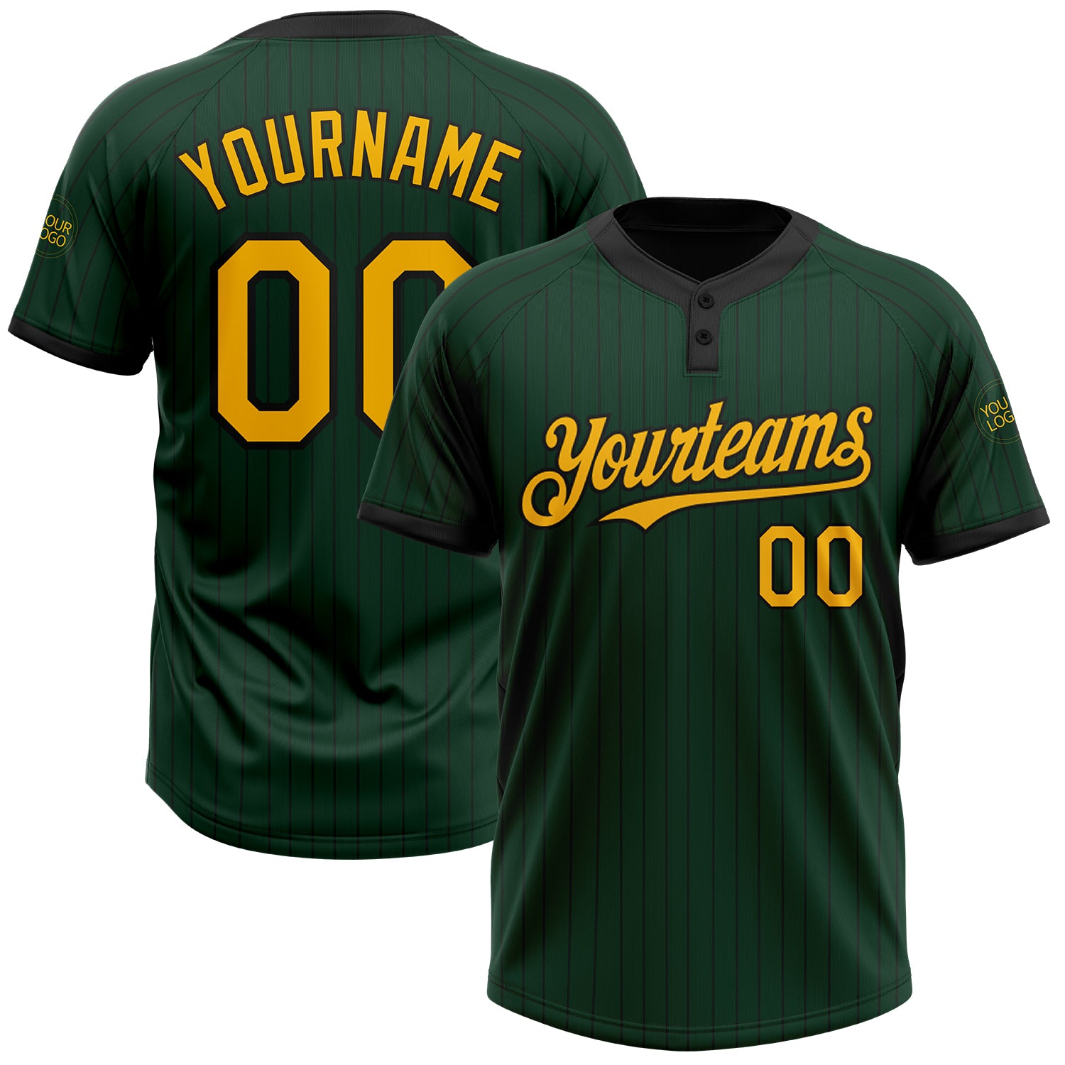 Custom Name and Number Unisex Softball Jersey - Personalized Green Black Pinstripe Two-Button Team Apparel Personalized Green