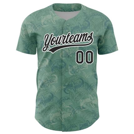 Custom Name and Number Baseball Jersey - Personalized 3D Pattern Green Black-White Crocodile and Plant Design Personalized