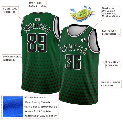 Custom Name and Number Authentic City Edition Basketball Jersey - Personalized Green Black-White Triangle Shapes Personalized