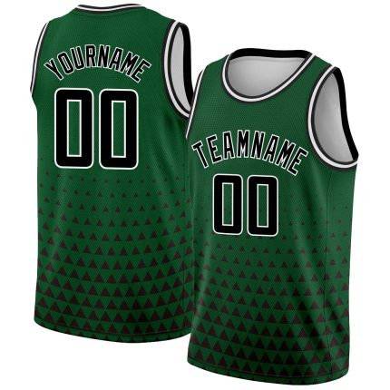 Custom Name and Number Authentic City Edition Basketball Jersey - Personalized Green Black-White Triangle Shapes Personalized