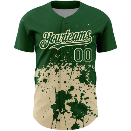 Custom Name and Number Baseball Jersey - Personalized Green City Cream 3D Abstract Splash Grunge Art Design Personalized
