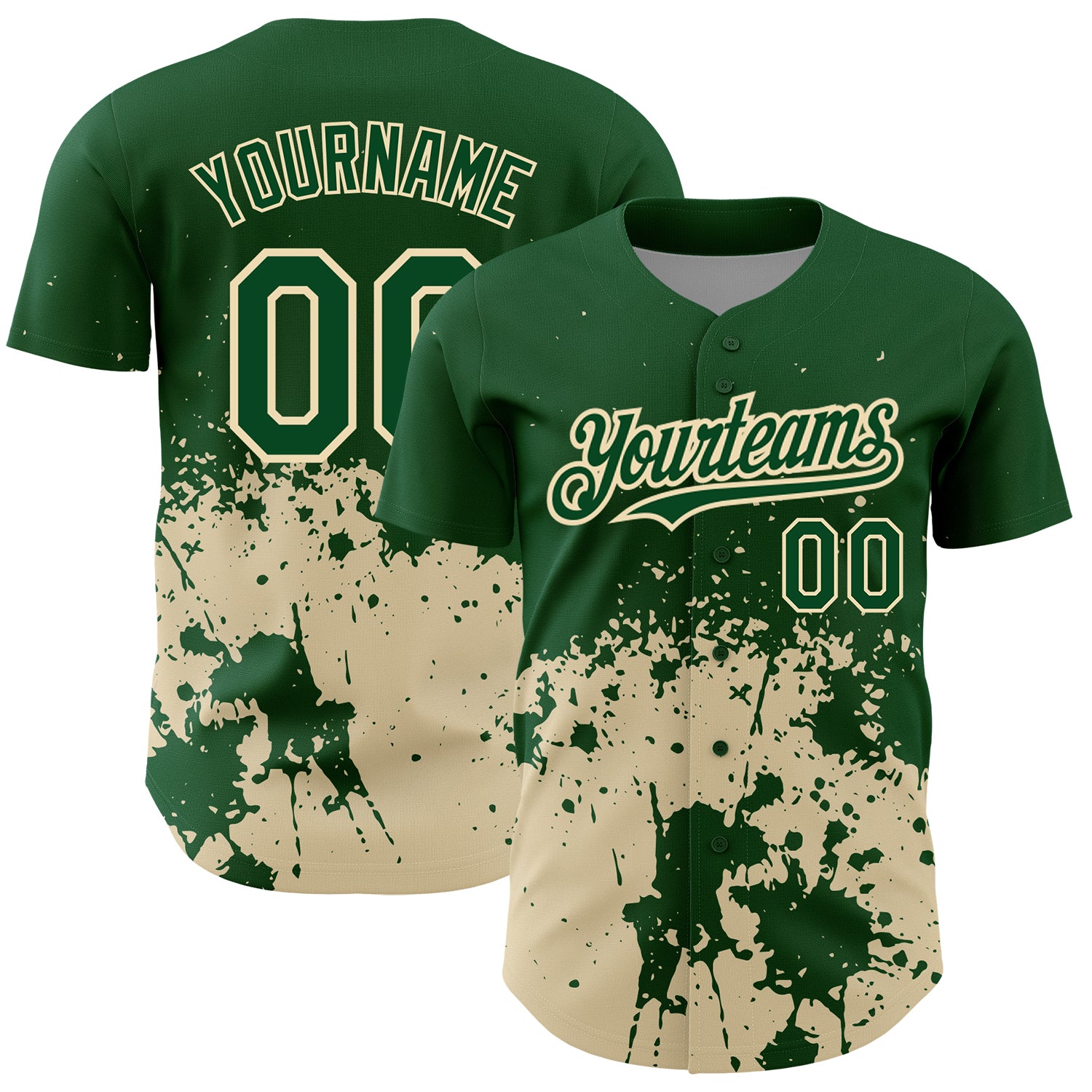 Custom Name and Number Baseball Jersey - Personalized Green City Cream 3D Abstract Splash Grunge Art Design Personalized