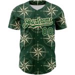 Custom Baseball Jersey with 3D Green City Compass Pattern - Personalized Name and Number Design Personalized Green City Cream