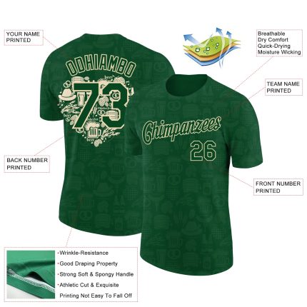 Custom Oktoberfest Beer Festival Performance Shirt with Personalized Green City Cream 3D Pattern - Team Name & Number Personalized