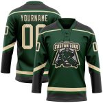 Custom Name and Number Hockey Jersey - Personalized Green Cream-Black Lace Neck Team Jersey Personalized Green City Cream-Black