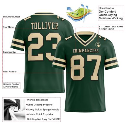 Custom Authentic Football Jersey - Personalized Cream-Black Mesh Green City Team with Name and Number Personalized Green