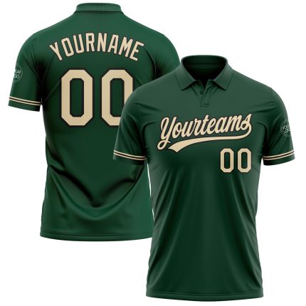 Custom Name and Number Performance Golf Polo Shirt in Green City Cream-Black Personalized Green City Cream-Black Performance