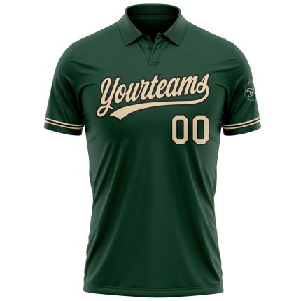 Custom Name and Number Performance Golf Polo Shirt in Green City Cream-Black Personalized Green City Cream-Black Performance