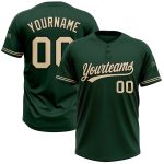 Custom Name and Number Personalized Unisex Softball Jersey - Green City Cream-Black Two-Button Design Personalized Green