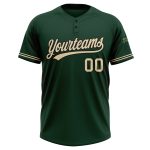 Custom Name and Number Personalized Unisex Softball Jersey - Green City Cream-Black Two-Button Design Personalized Green