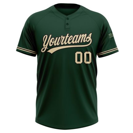 Custom Name and Number Personalized Unisex Softball Jersey - Green City Cream-Black Two-Button Design Personalized Green