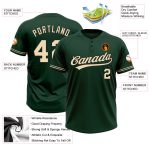 Custom Name and Number Personalized Unisex Softball Jersey - Green City Cream-Black Two-Button Design Personalized Green